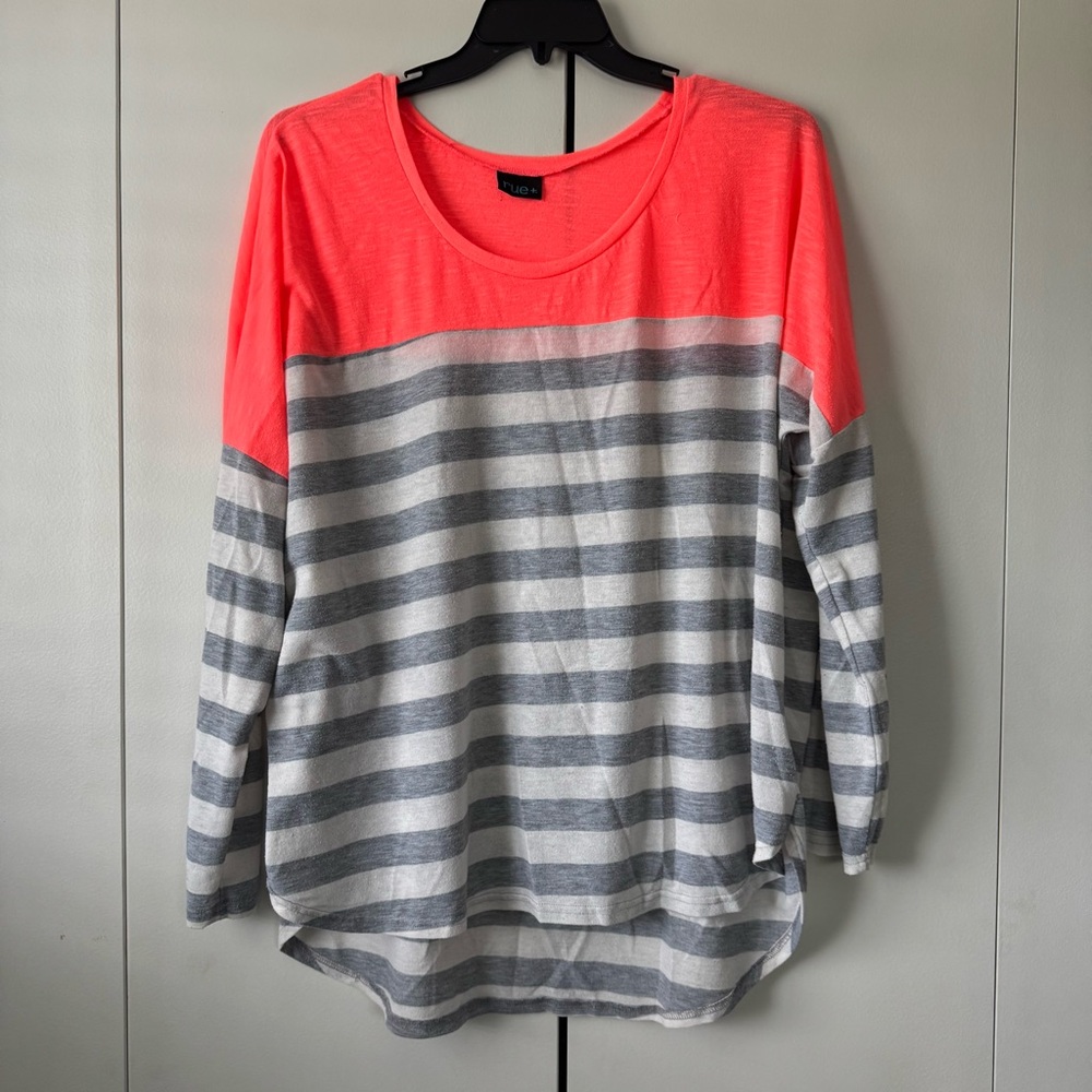 Rue21 Neon Coral and Gray Striped Long Sleeve Top